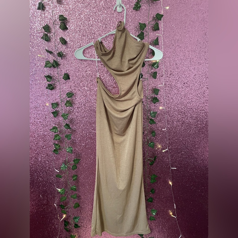 Tan Long Halter Olive Ole Dress